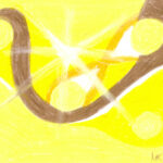 Moderne Mayakunst, handgemaltes Gemälde des Mayazeichens Ahau, gelbe Sonne, Erleuchtung, Christus - Energie, Ölkreide, Pastellkreide, Vollendung, spirituelle Malerei, Künstlerin Perle