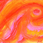 Moderne Mayakunst, handgemaltes Gemälde des Mayazeichens Imix, roter Drache, Geburt, Acryl - Malerei, Künstlerin Perle